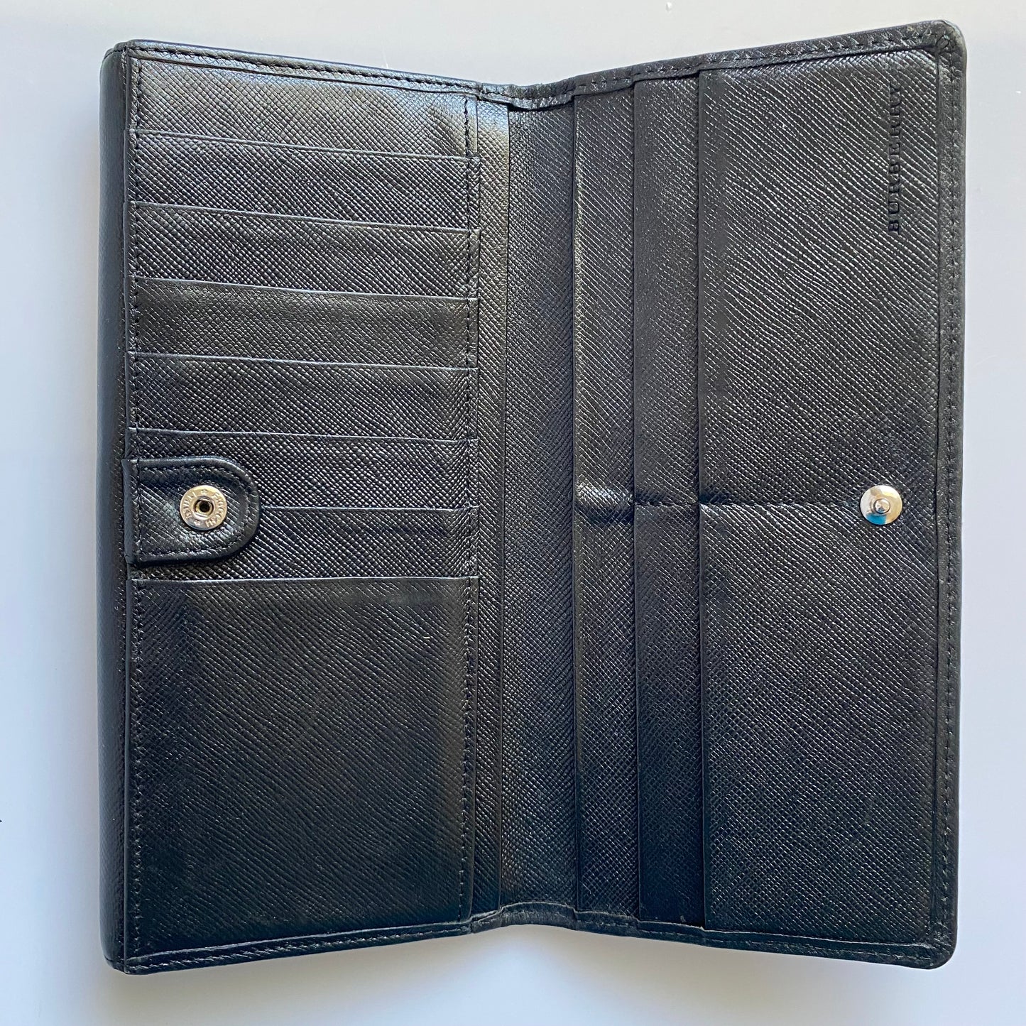 Burberry classic check black leather long wallet Authentic with coa