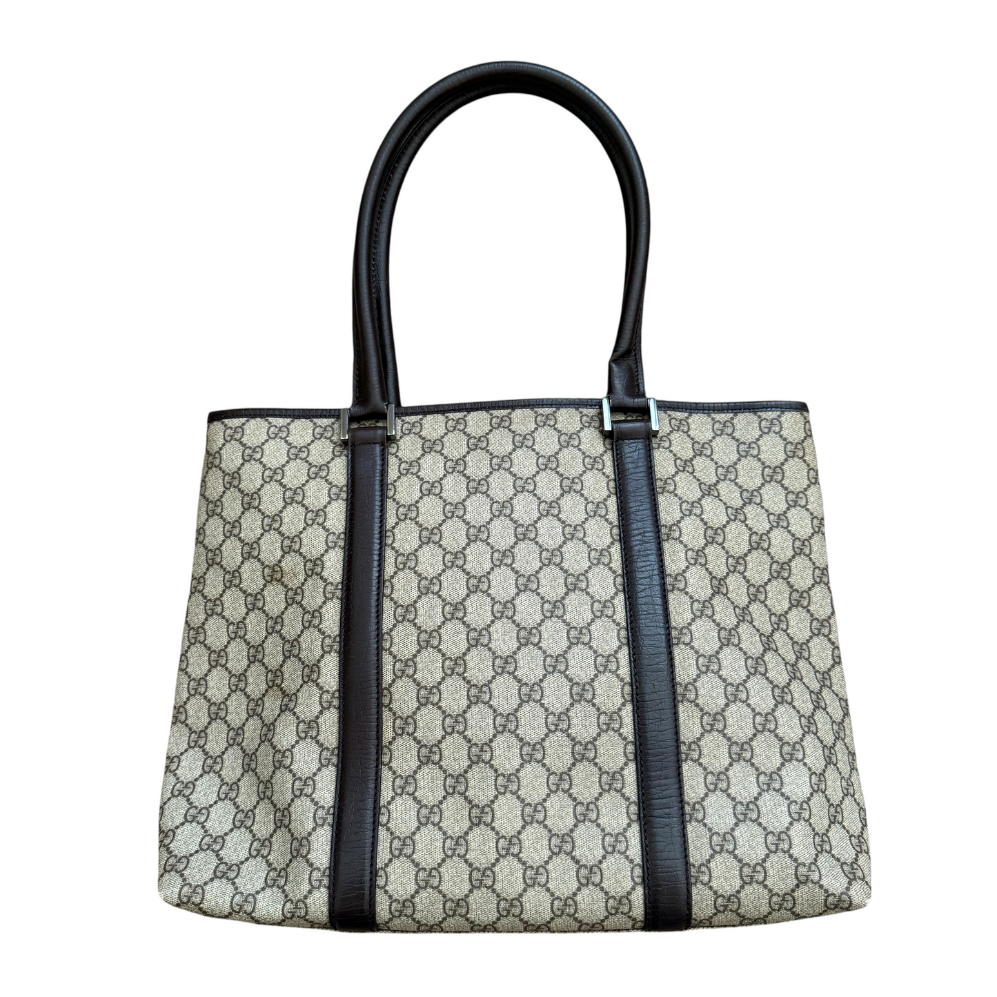 Gucci GG supreme canvas and brown leather tote bag authentic with COA