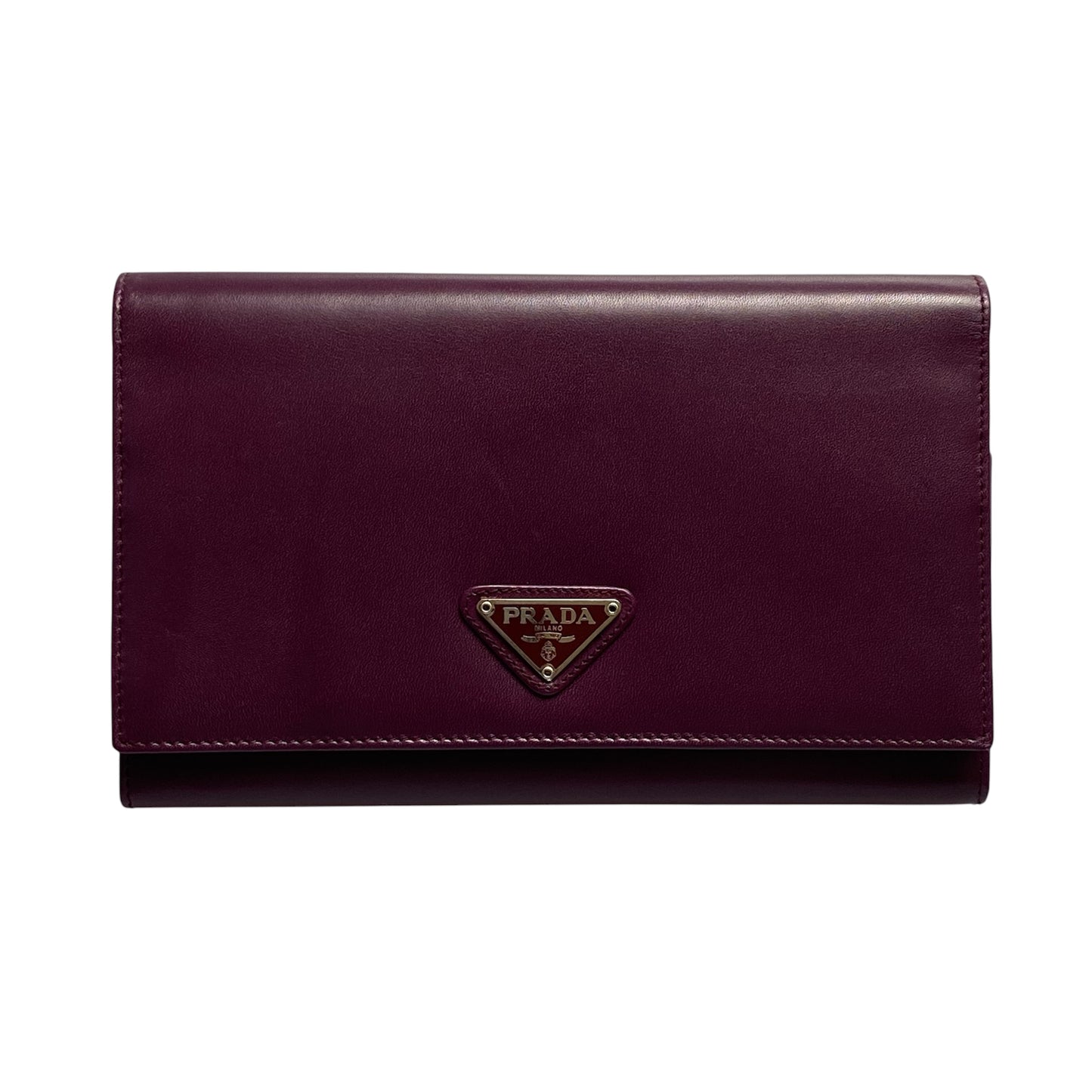 PRADA triangle logo purple leather wallet authentic with coa box card 7.2x4.2