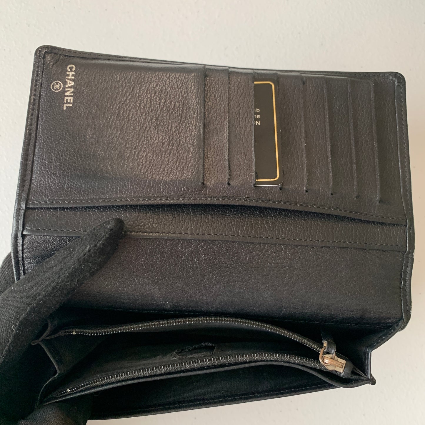 Chanel camellia CC logo Black Leather bifold Wallet authentic with COA dust bag