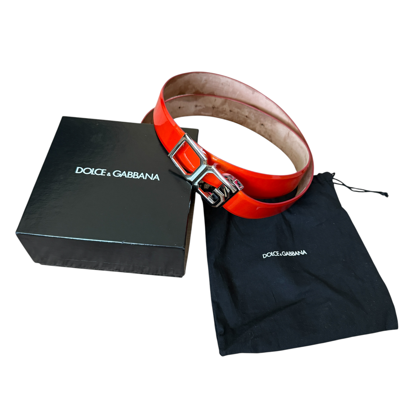 Dolce & Gabbana women’s orange belt authentic with COA box dust bag 100cm 40 in