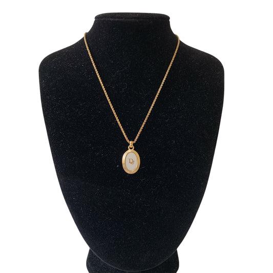 Christian Dior oval pendant logo Necklace authentic with COA