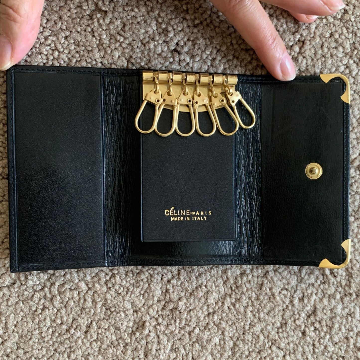 CL1019 Celine unisex horse carriage black leather key holder