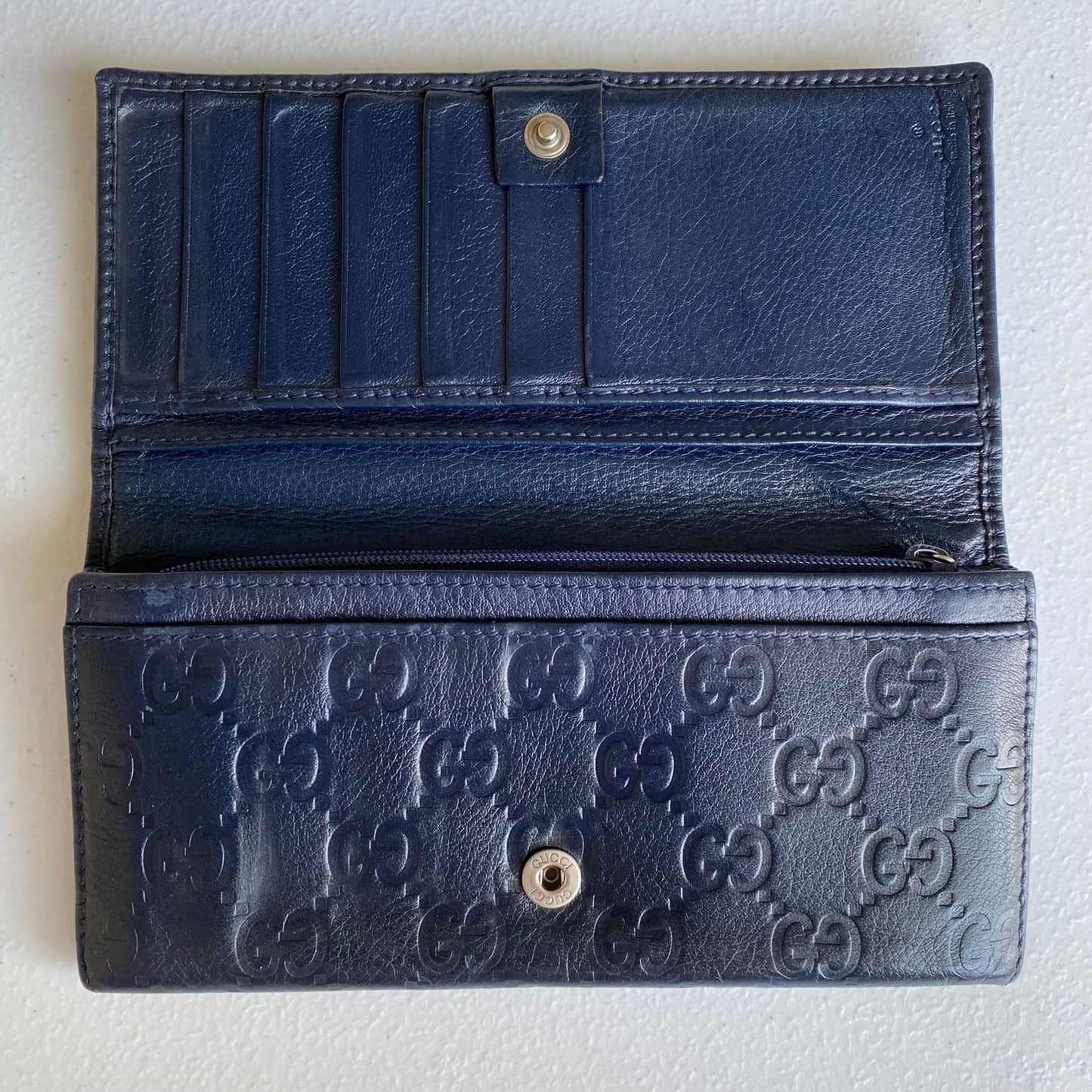 Gucci blue GG monogram long wallet authentic with coa