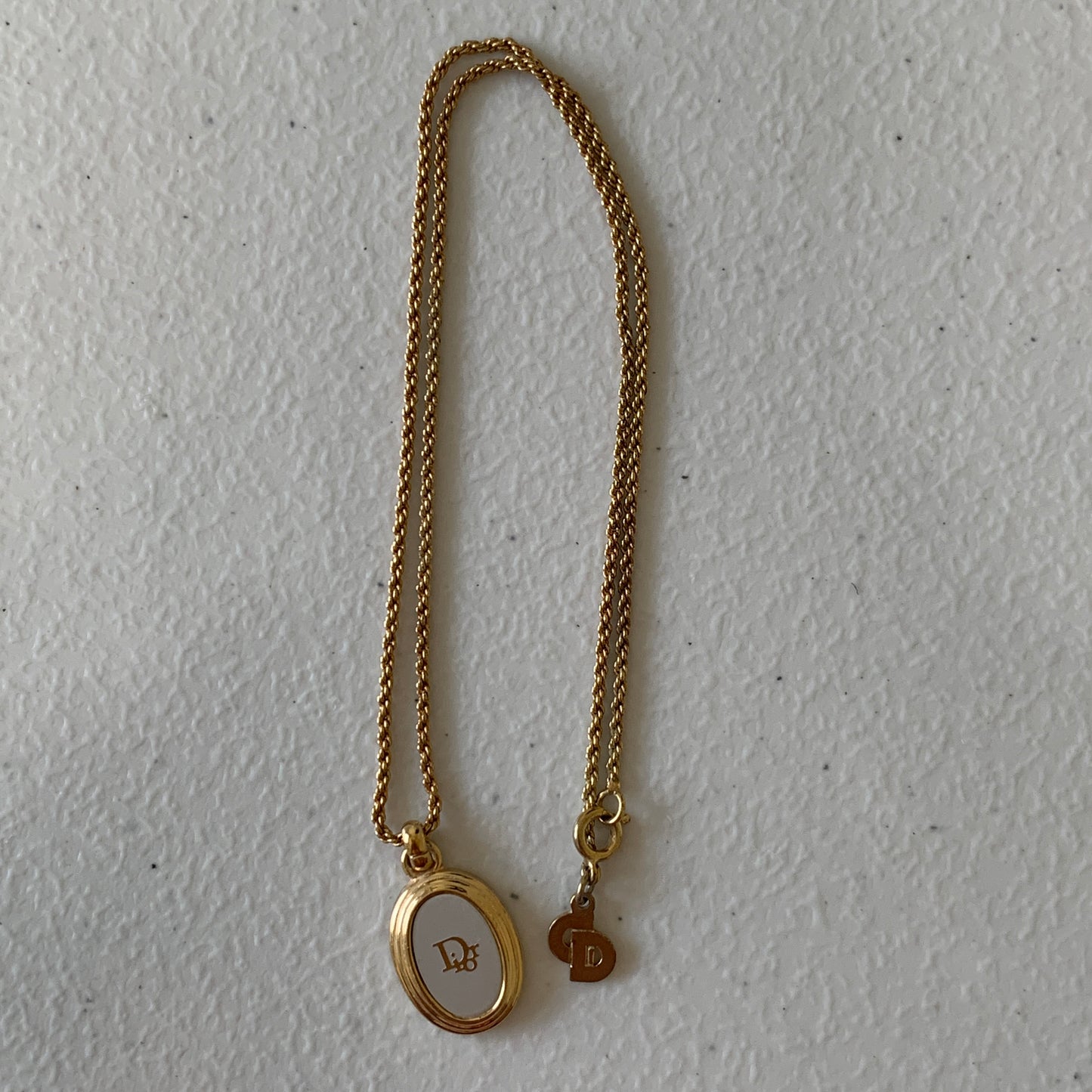 Christian Dior oval pendant logo Necklace authentic with COA