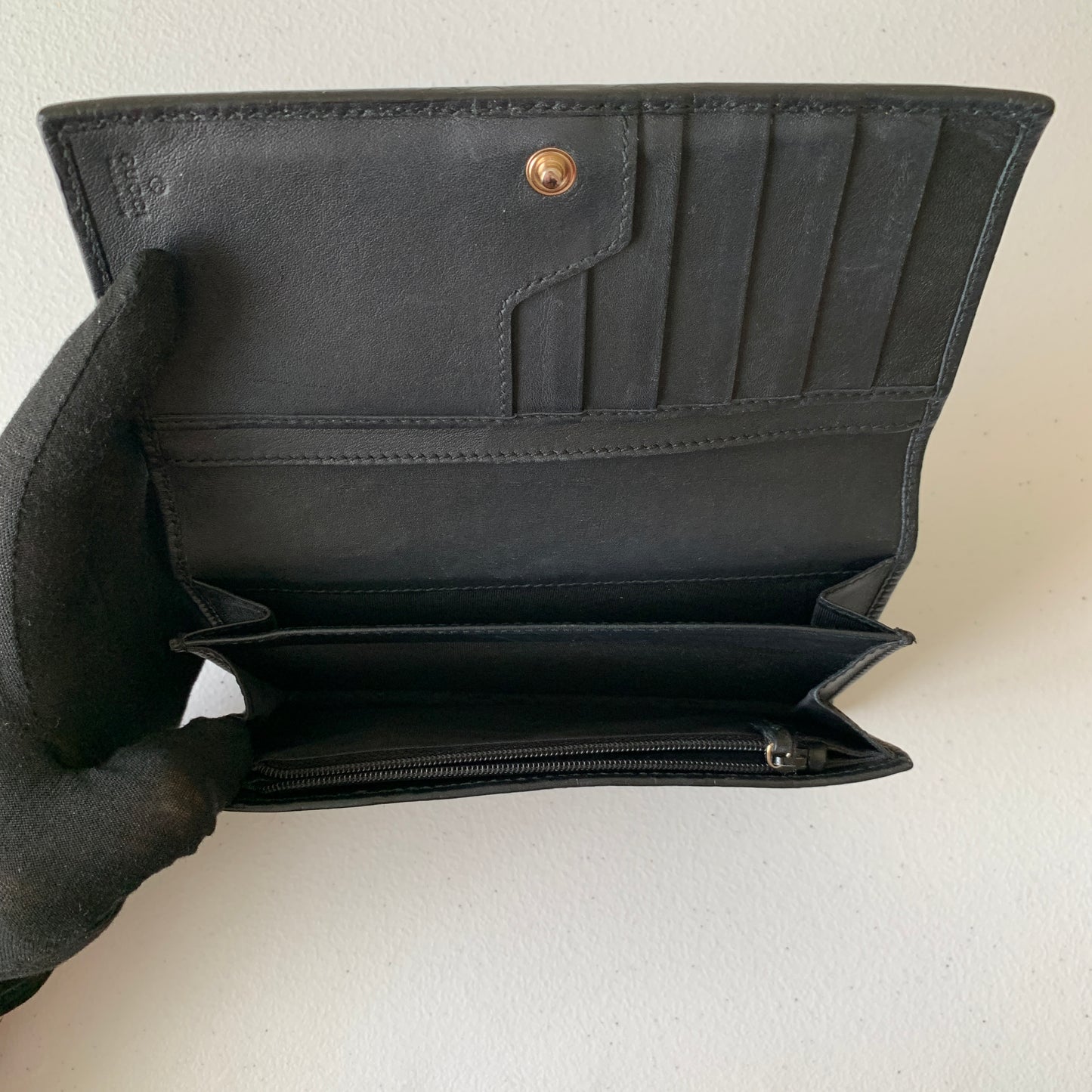 Gucci Black leather monogram long wallet long authentic with COA 7.2x3.9