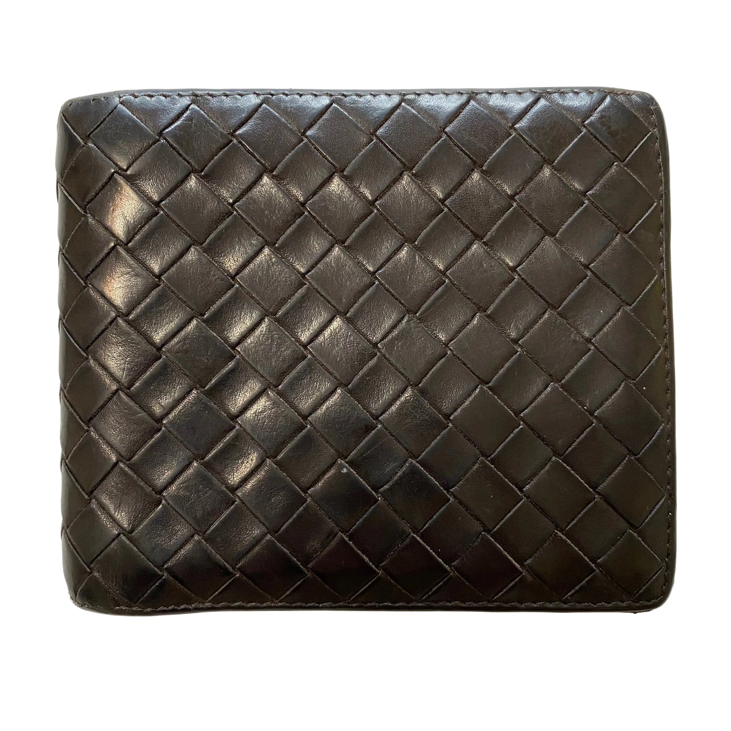 BOTTEGA VENETA intrecciato men’s bifold dark brown leather wallet Authentic with coa 4.4x3.8