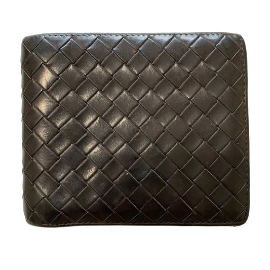 BOTTEGA VENETA intrecciato men’s bifold dark brown leather wallet Authentic with coa