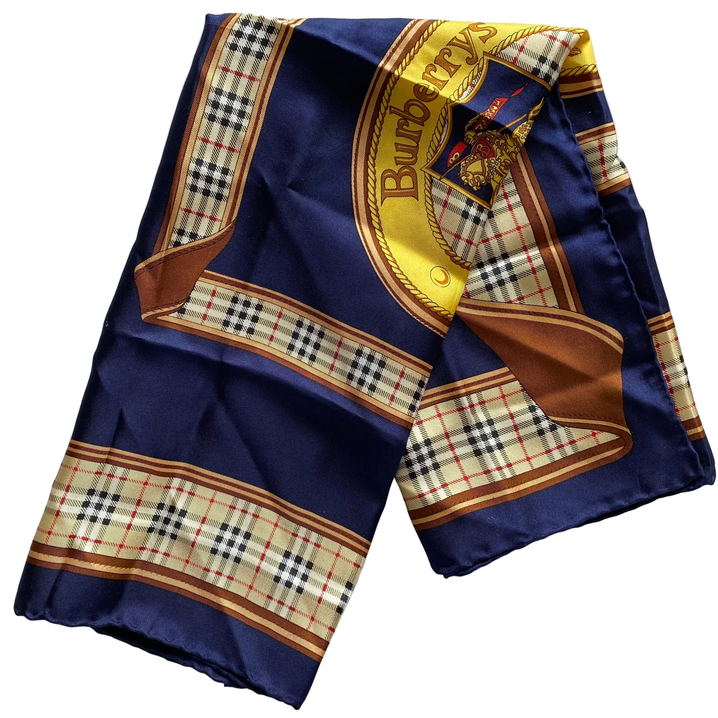 Burberry vintage check large silk square scarf Authentic with COA 22 inch