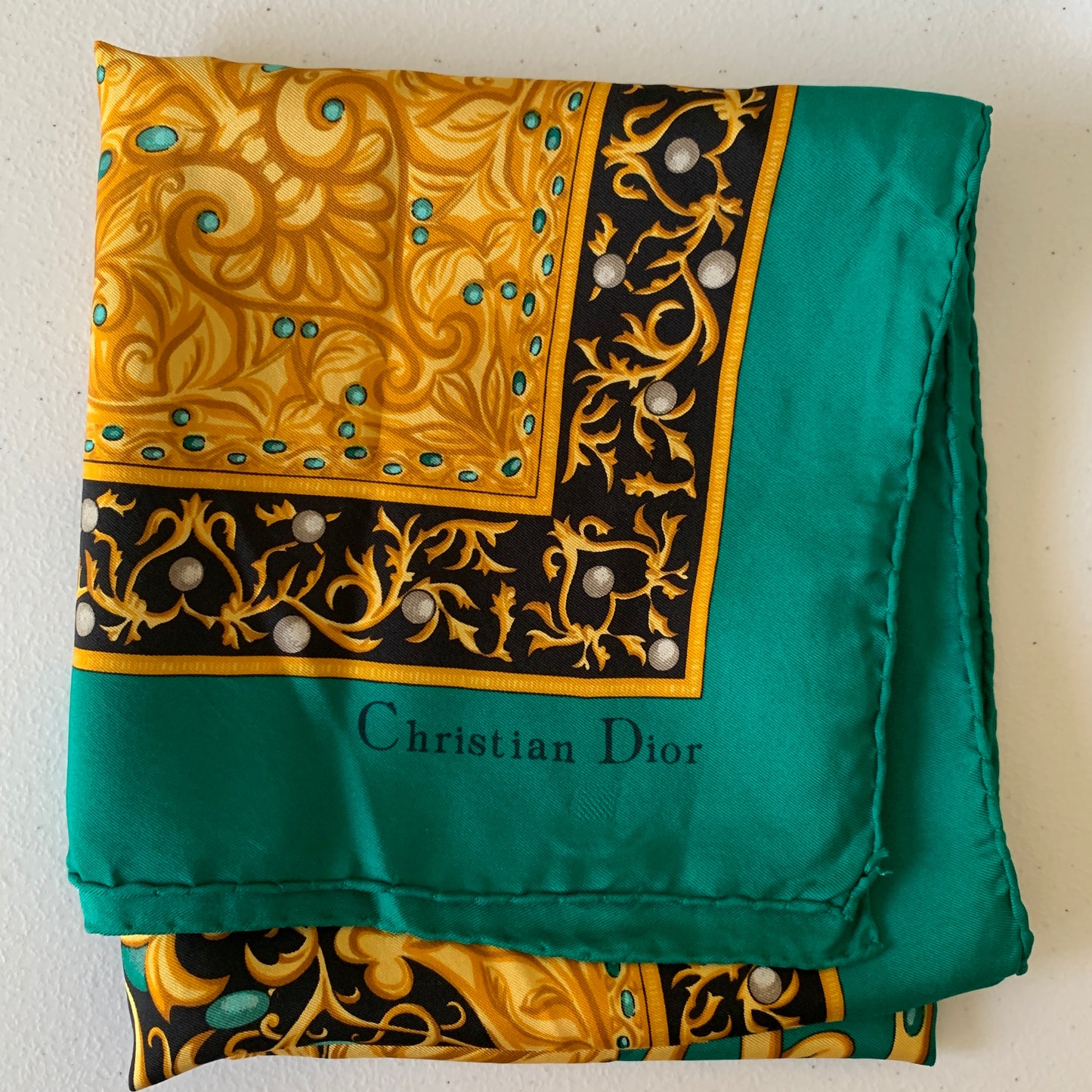 Christian Dior large silk square Scarf authentic with COA 34.5x34.5”