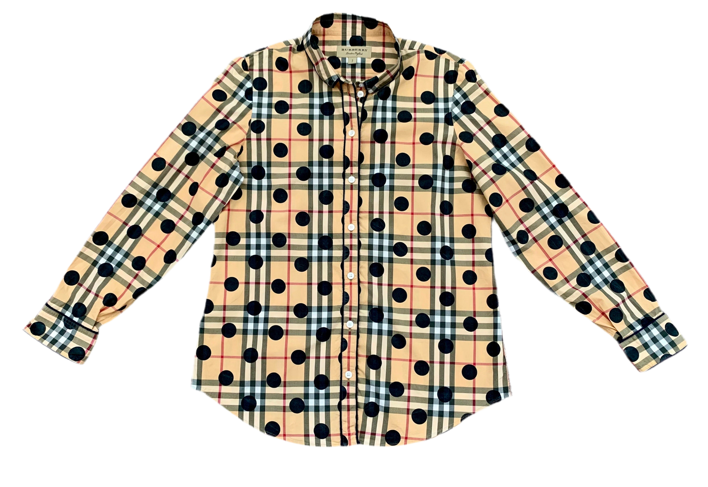 Rare authentic Burberry cotton  check blouse with black dots size S