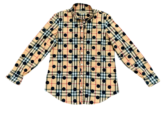Rare authentic Burberry cotton  check blouse with black dots size S