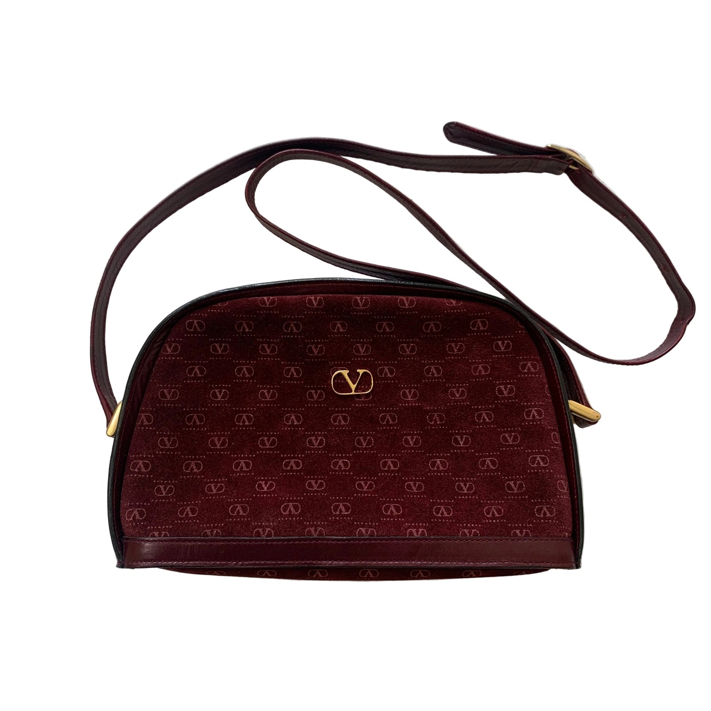 Valentino Garavani full V logo burgundy suede leather crossbody bag authentic with COA 10x6x2.9