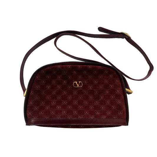 Valentino Garavani full V logo burgundy suede leather crossbody bag authentic with COA 10x6x2.9