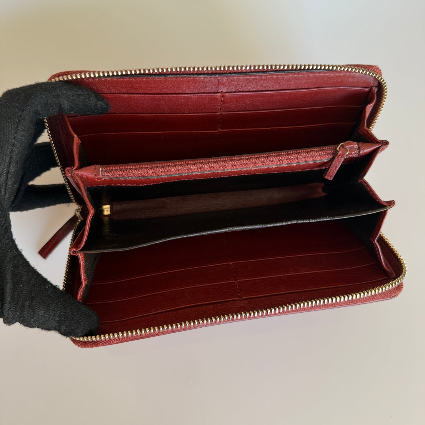 Gucci monogram dark red leather zip around wallet authentic with COA