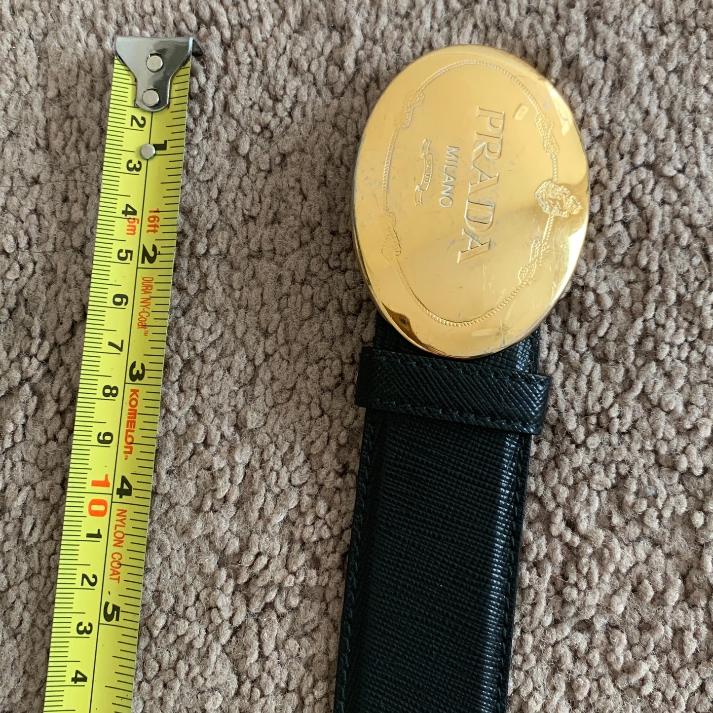 Authentic Prada unisex logo buckle saffiano black leather belt