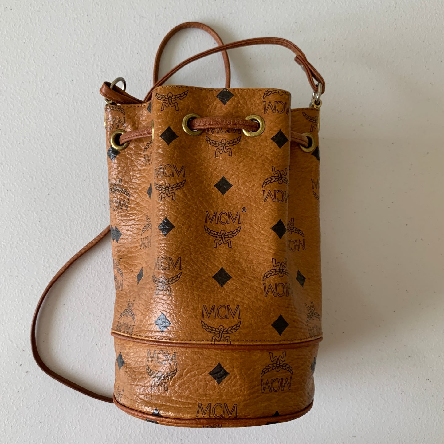 MCM cognac bucket bag Authentic with COA