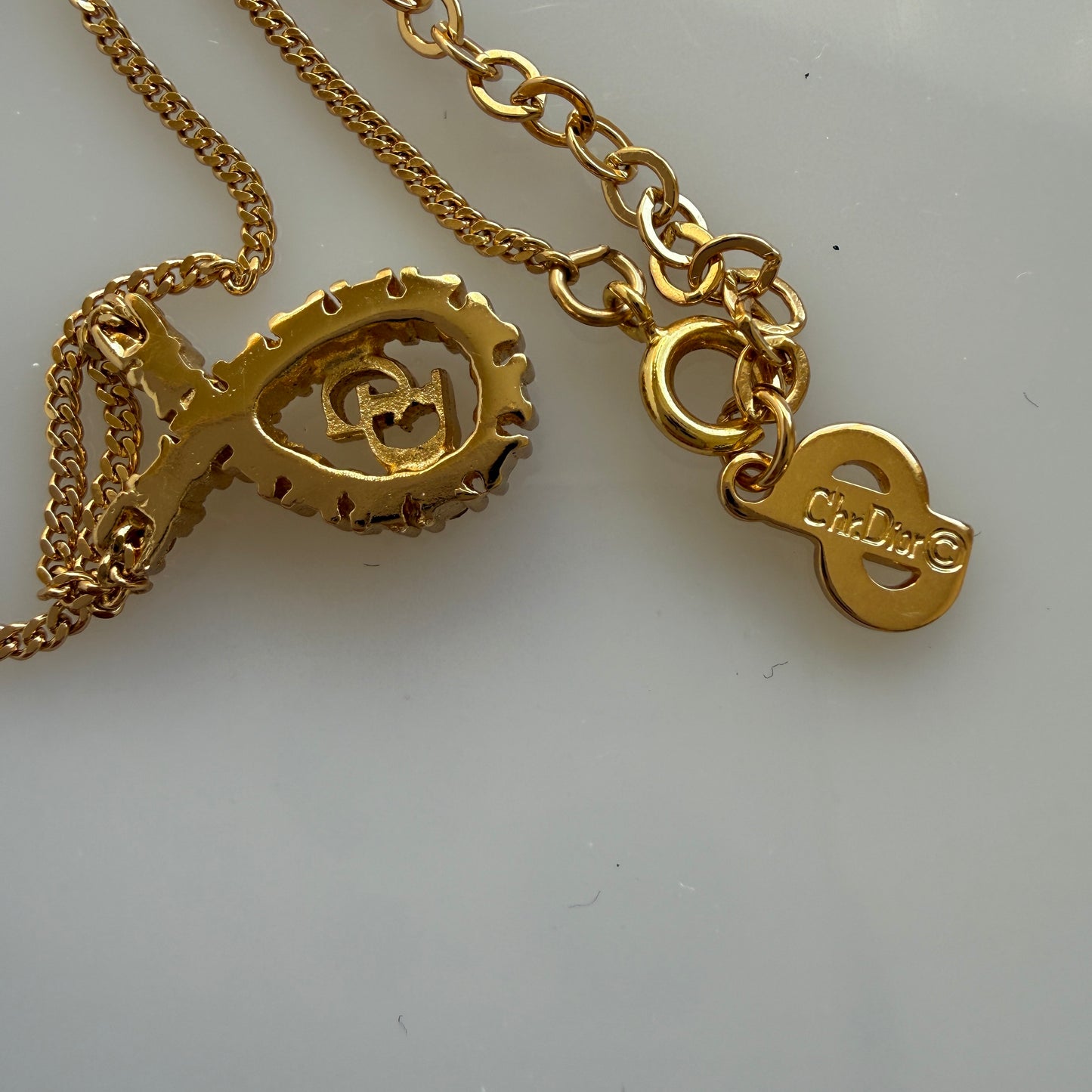 Christian Dior CD logo rhinestone gold tone necklace authentic with COA 005