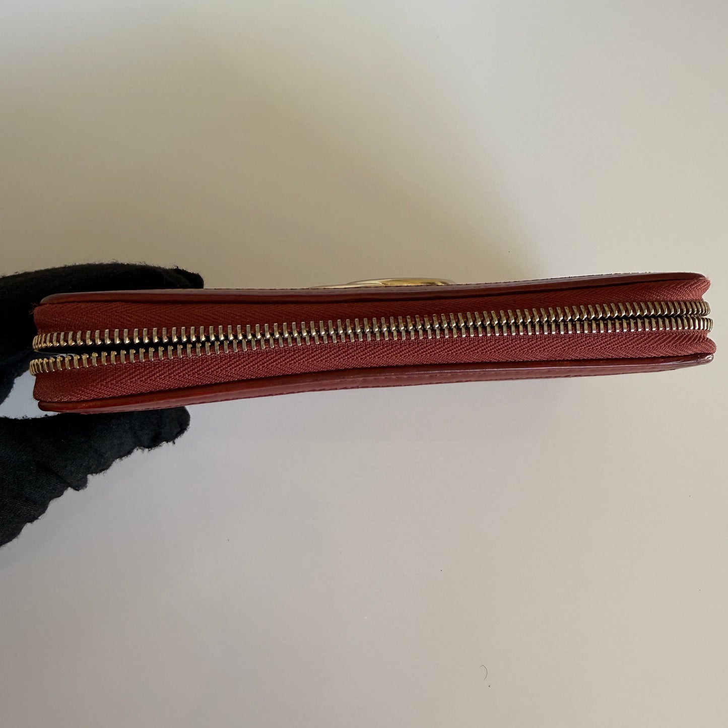 Gucci monogram dark red leather zip around wallet authentic with COA