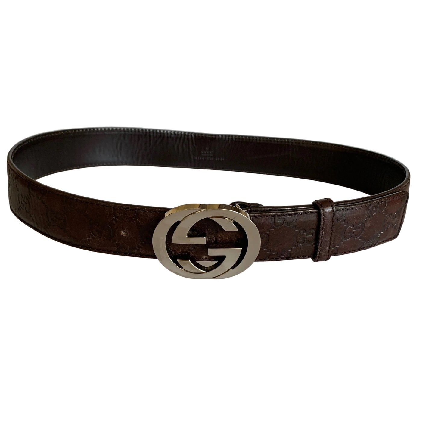 Gucci brown monogram signature Leather Belt authentic with COA size 85 cm 34 inch