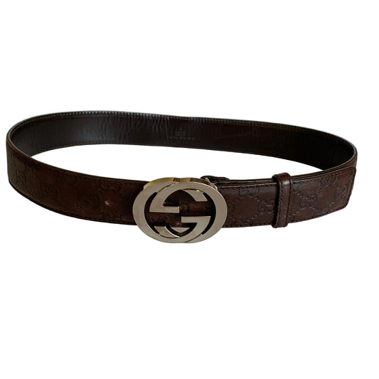 Gucci brown monogram signature Leather Belt authentic with COA size 85 cm 34 inch