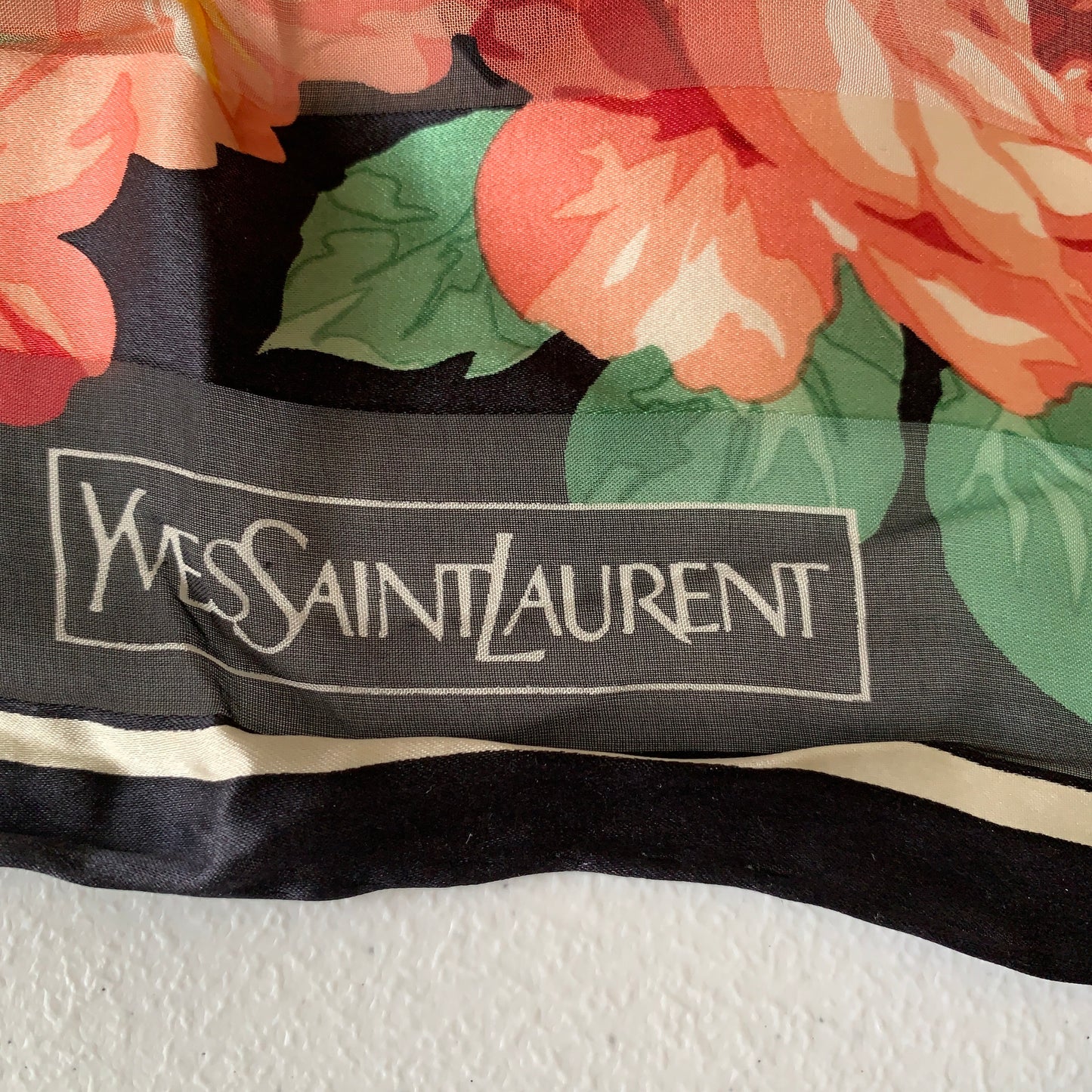 Yves Saint Laurent floral silk square scarf 34” Authentic with COA