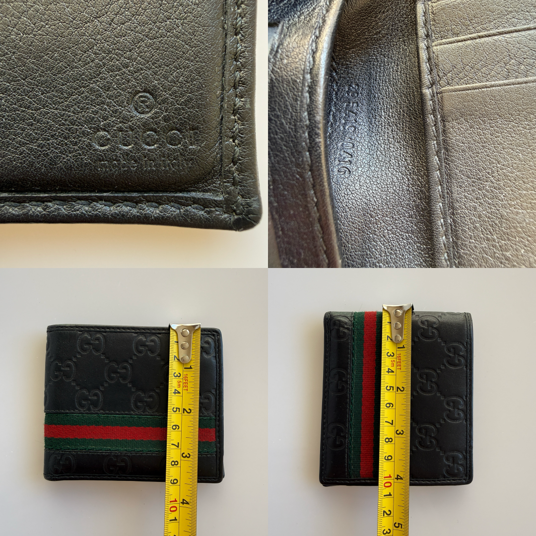Gucci men’s monogram black leather sherry line bifold wallet authentic with COA