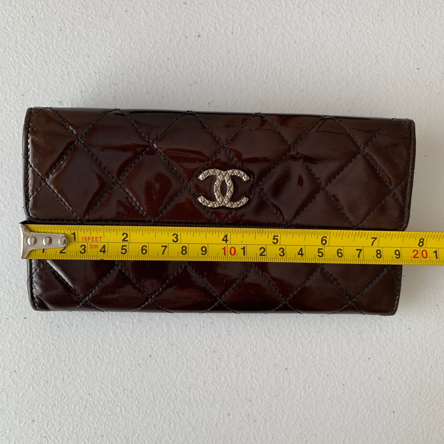 Chanel matelasse burgundy patent leather long Wallet authentic with COA box gua