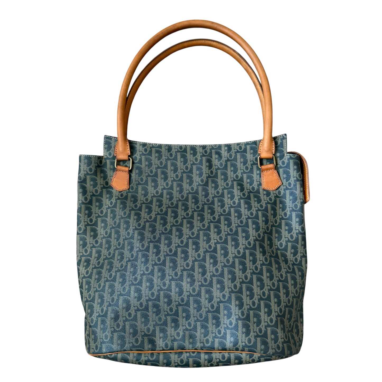Dior vintage blue oblique cavas and leather shoulder bag authentic with COA 13x