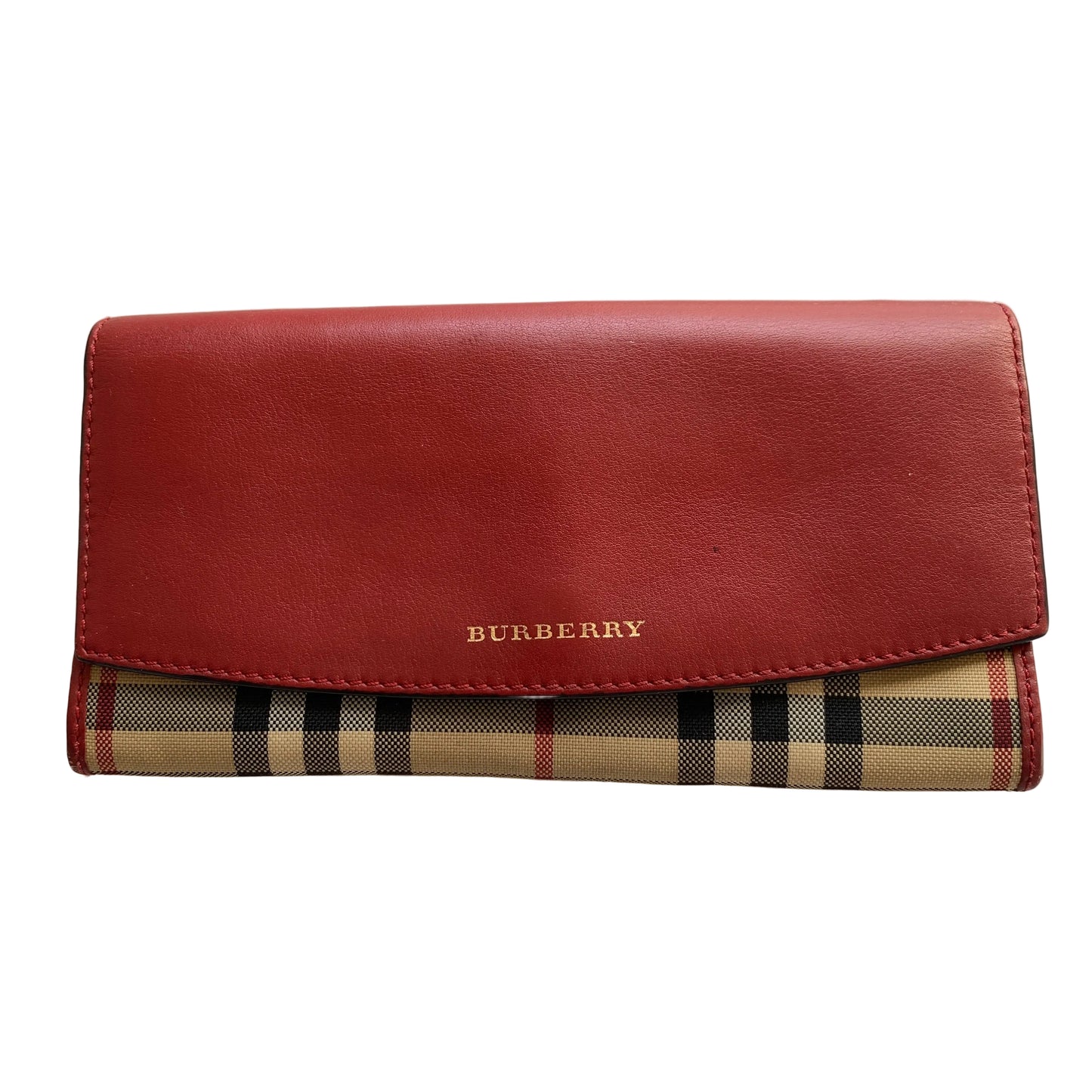 Burberry women’s nova check canvas and red leather wallet authentic with COA