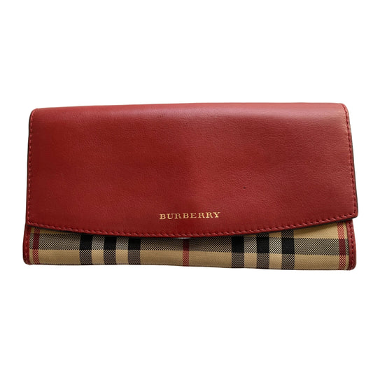 Burberry women’s nova check canvas and red leather wallet authentic with COA