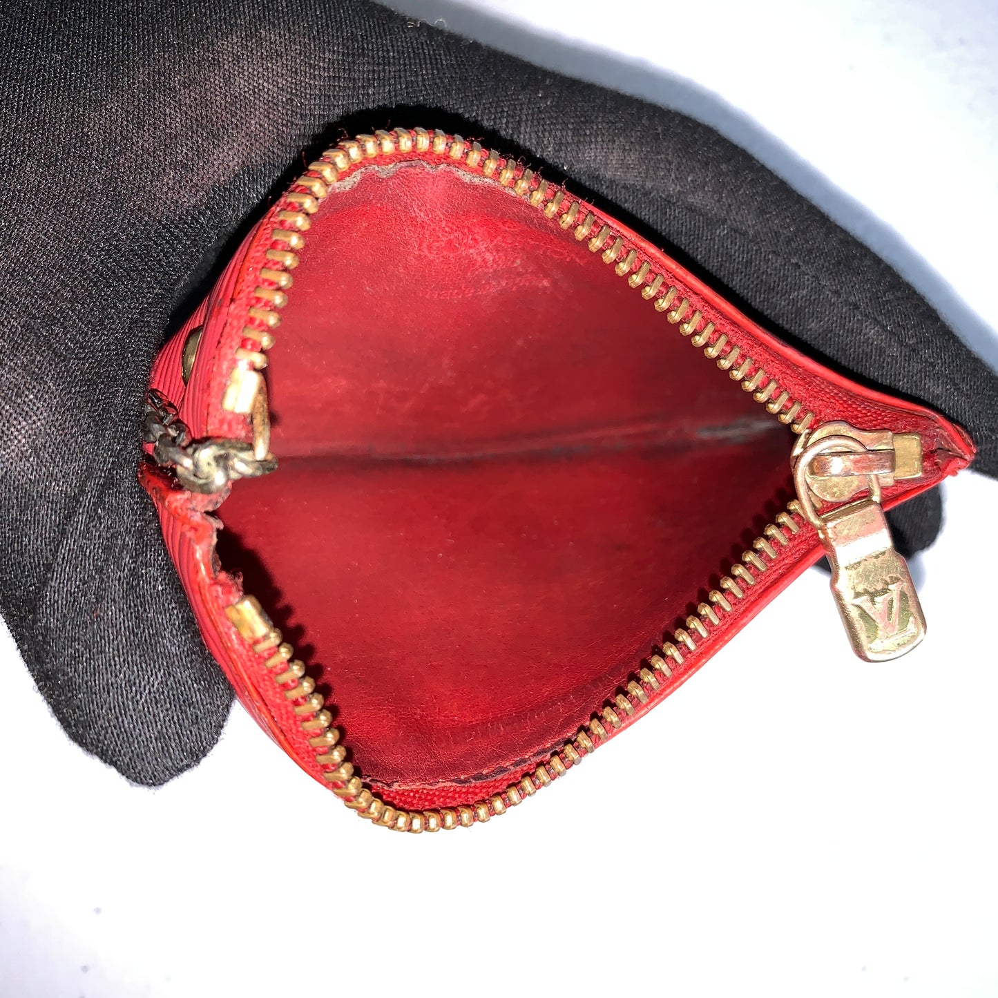 Louis Vuitton red leather key pouch CA0926 authentic with COA