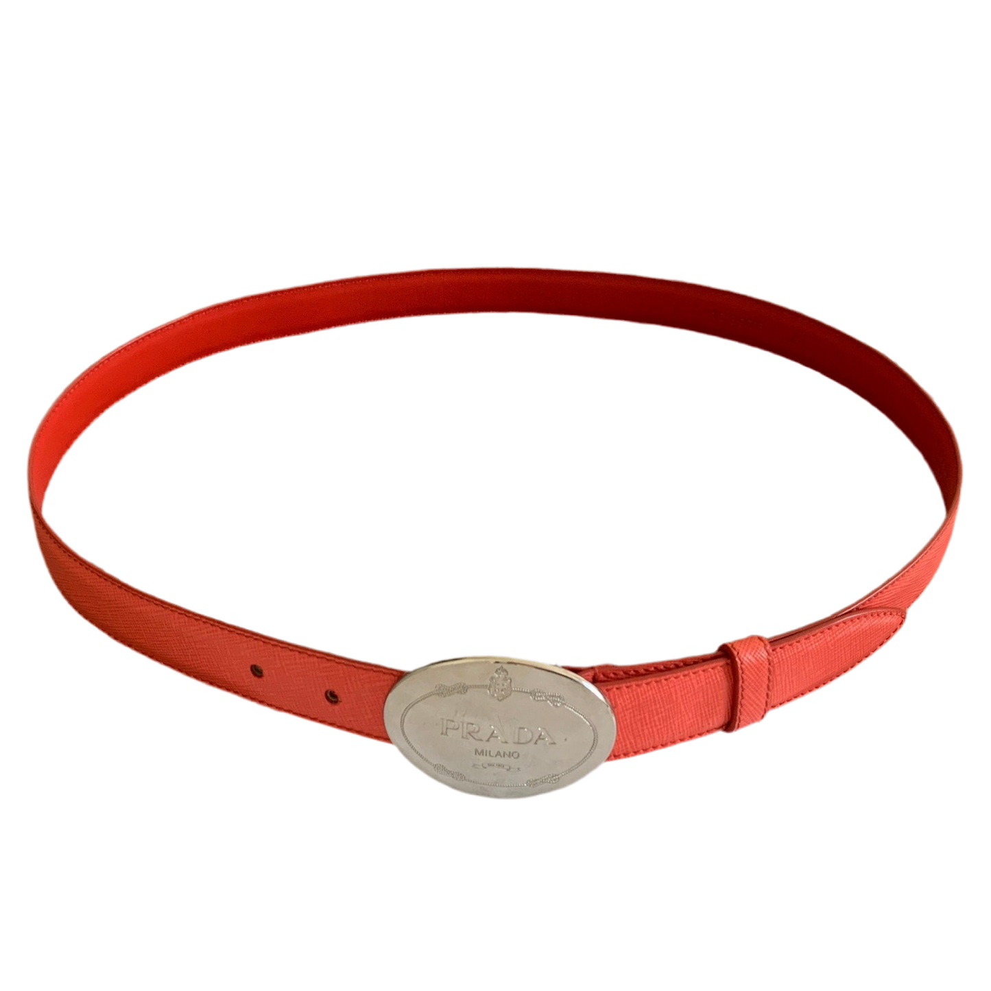 P1005 Prada women's coral saffiano leather belt size 34 inch