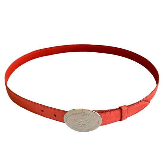 P1005 Prada women's coral saffiano leather belt size 34 inch