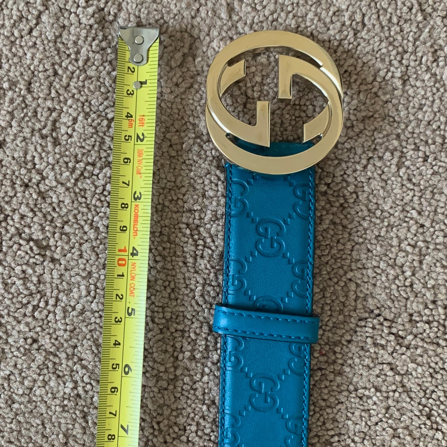 Authentic Gucci GG monogram brilliant blue leather belt