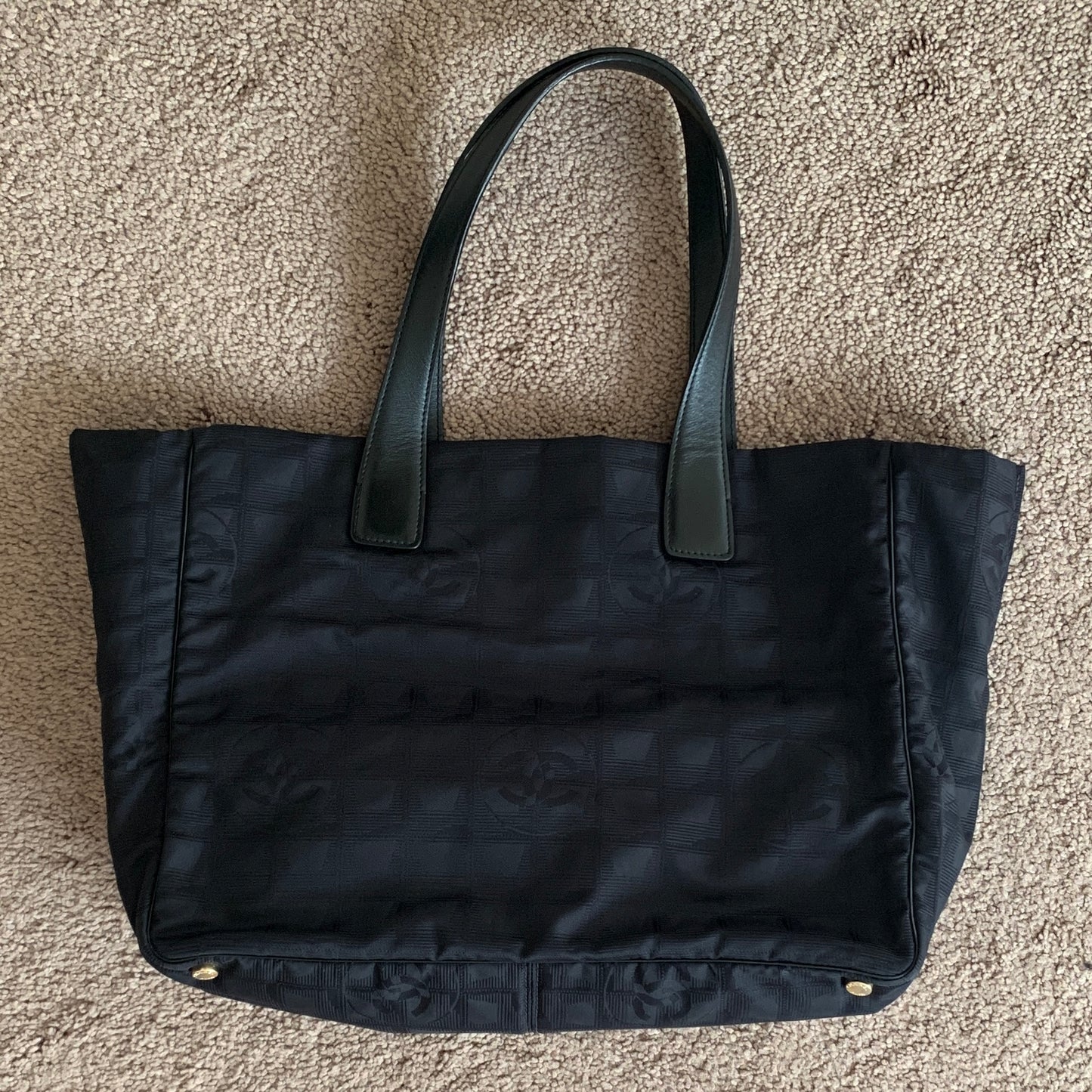 Authentic Chanel women’s New Travel Line black logo tote bag