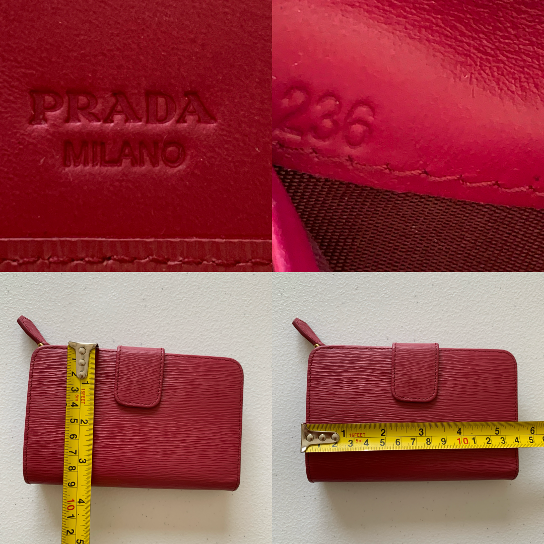 Prada women’s pink bifold compact leather wallet authentic with COA