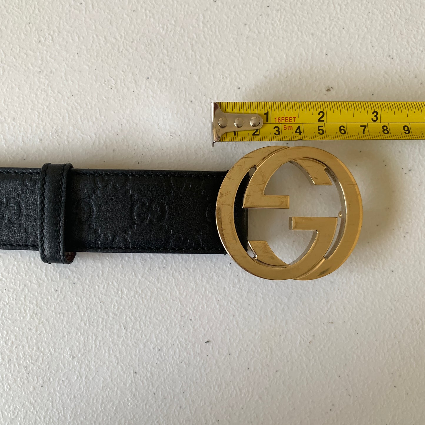 Gucci signature monogram black leather unisex belt Authentic with COA size 36 inch 90 cm