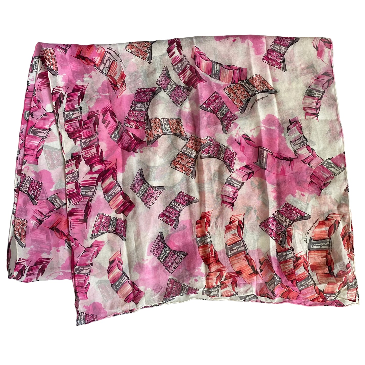 Ferragamo vara bow long silk scarf Authentic with COA 62x17
