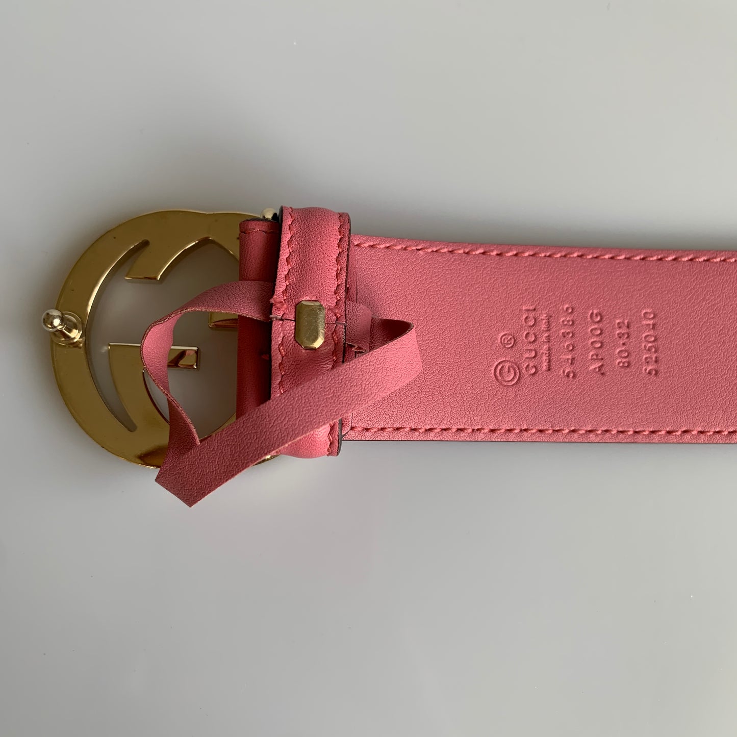 Gucci pink Leather Belt authentic with COA size 80 cm 32”