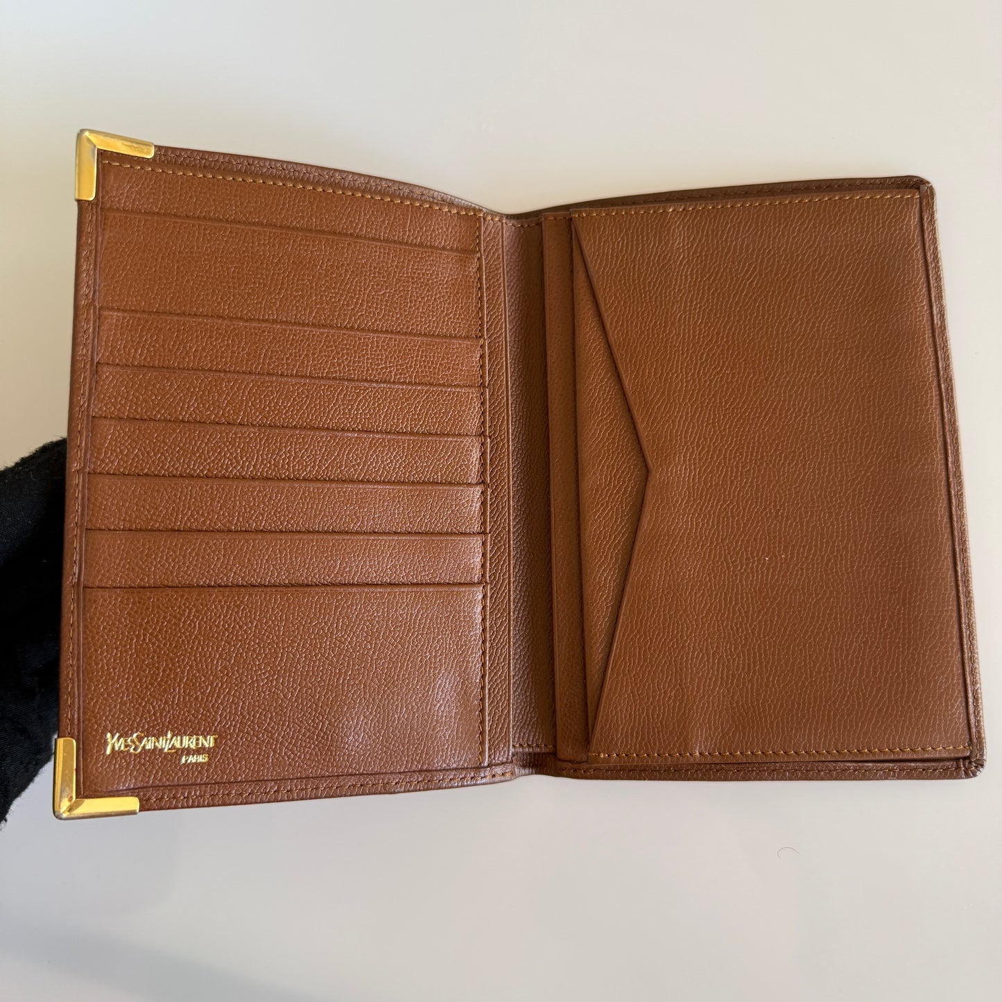 Yves Saint Laurent YSL logo brown leather wallet authentic with COA