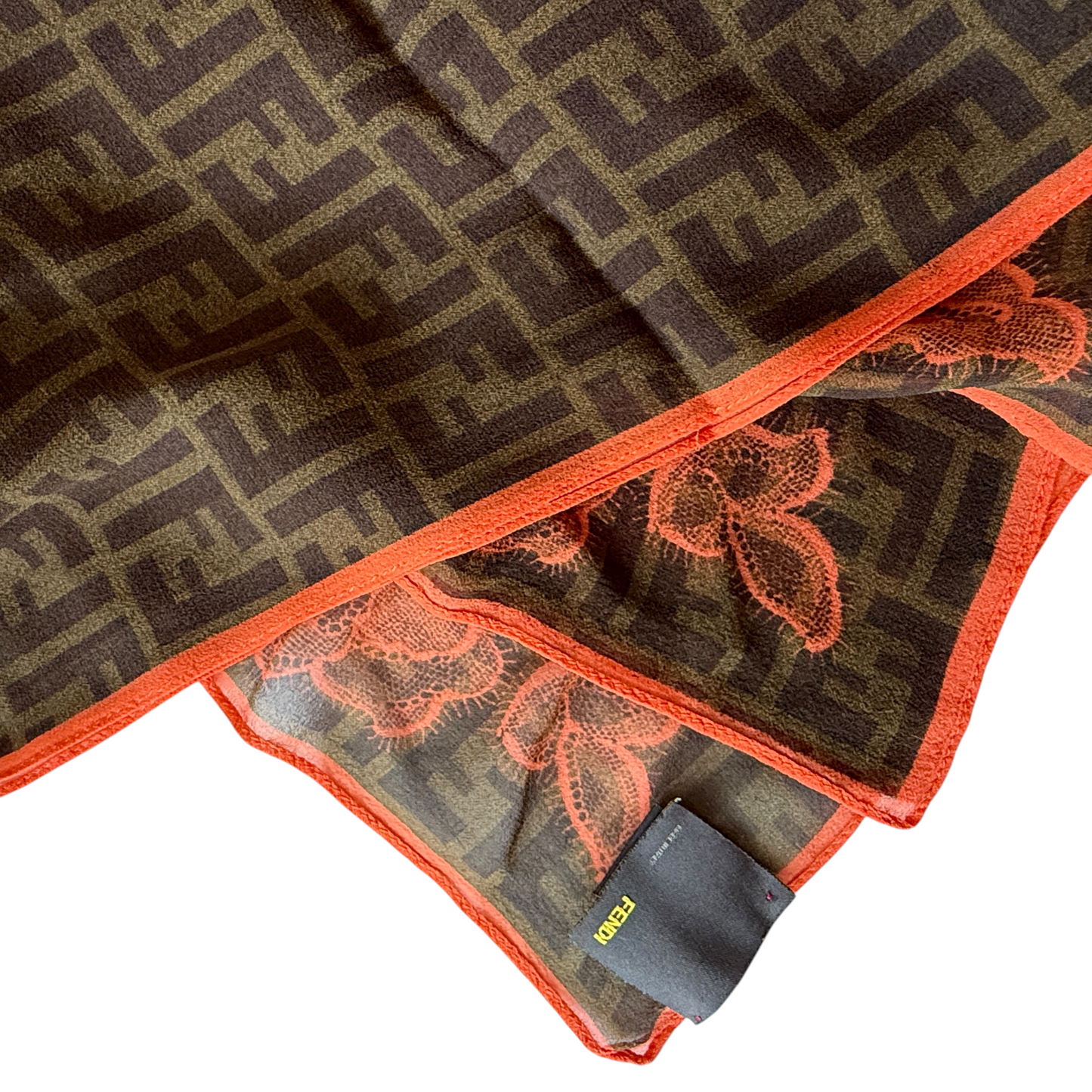 Fendi FF monogram and lace silk scarf authentic with COA