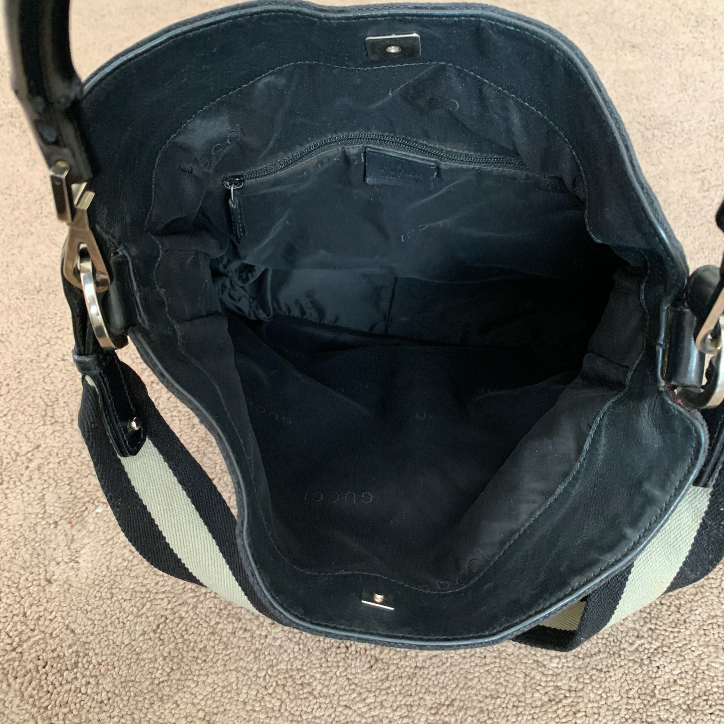 Gucci monogram 2 way bamboo handle Black bag authentic with COA