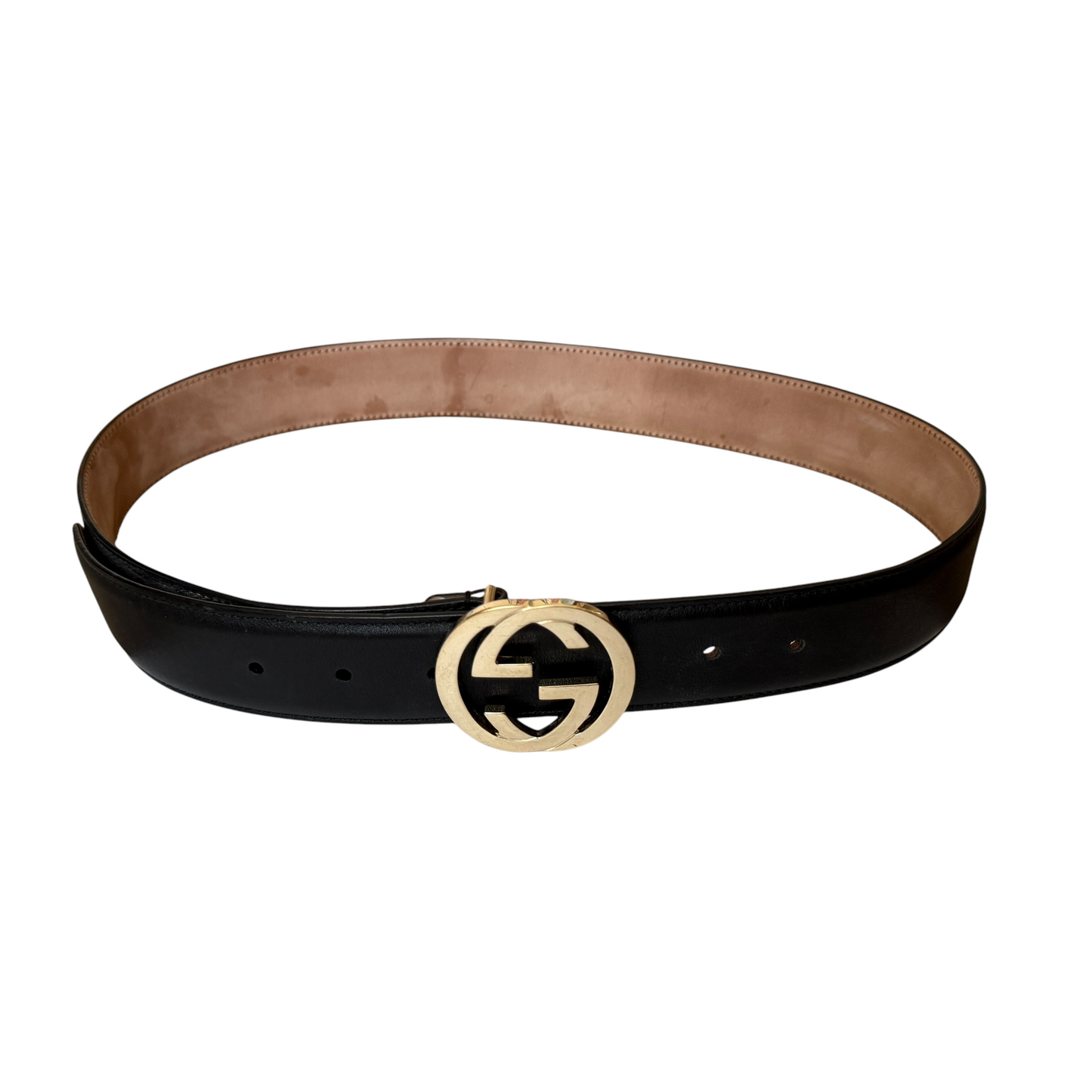 Gucci GG interlocking black leather belt size 85/34 unisex authentic with COA