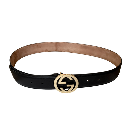 Gucci GG interlocking black leather belt size 85/34 unisex authentic with COA