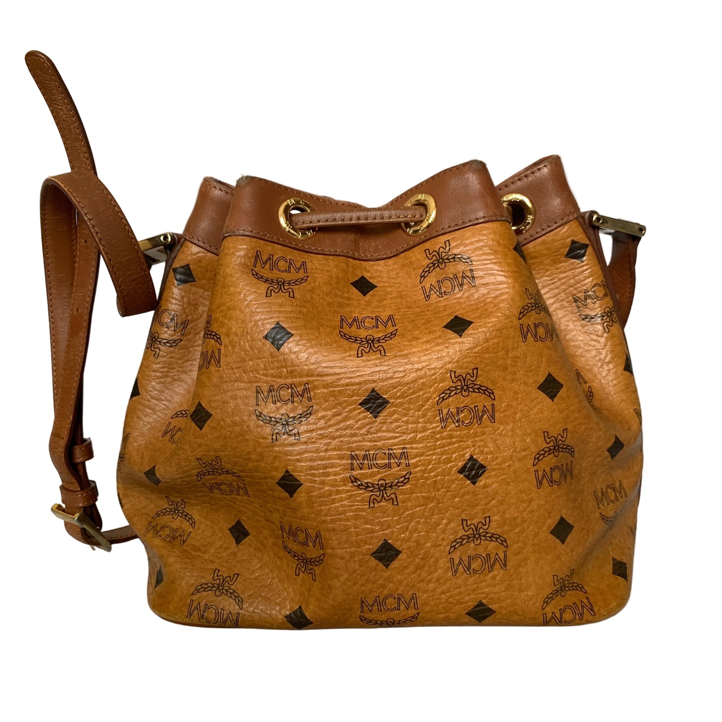 MCM cognac bucket crossbody bag Authentic with COA