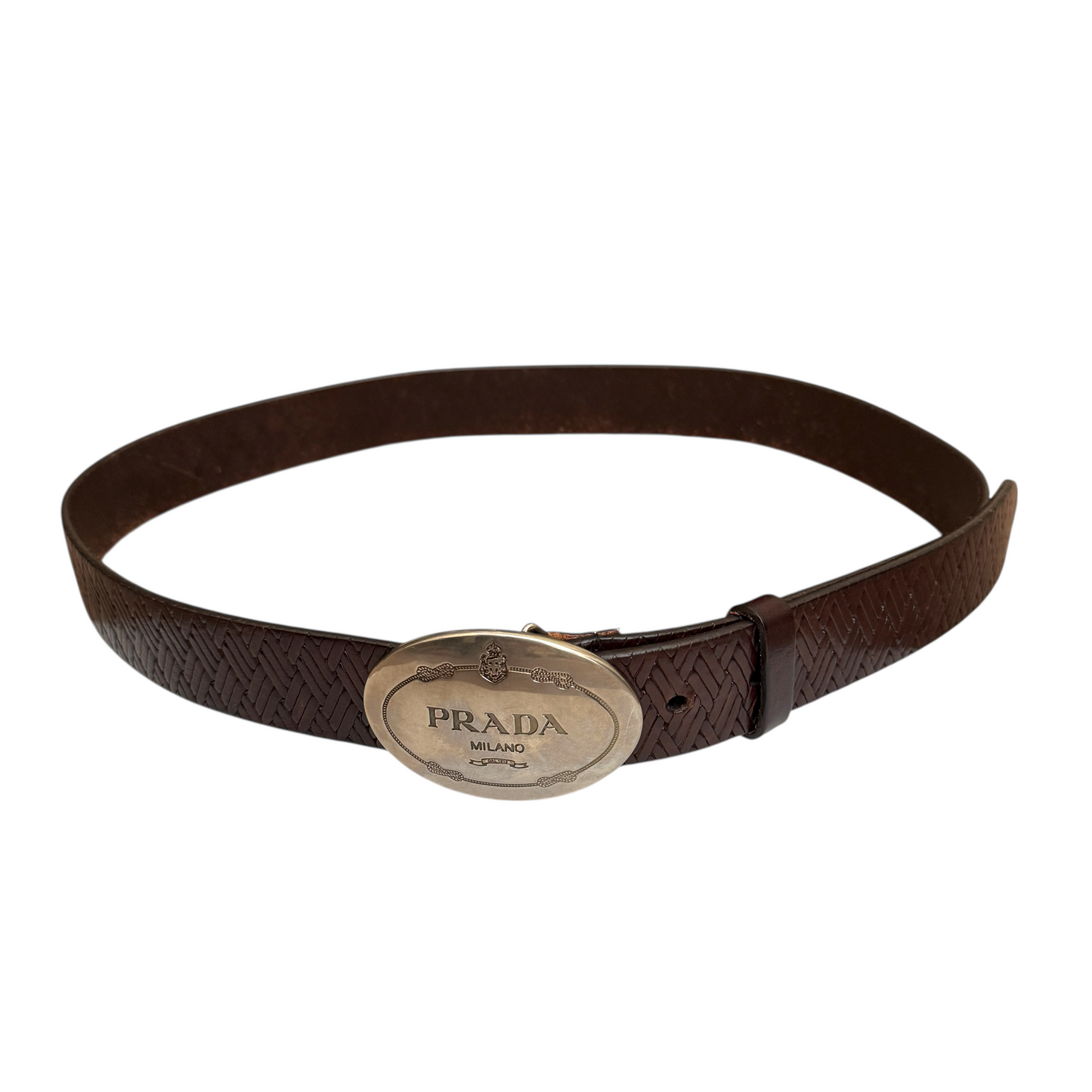 Prada brown leather Belt unisex authentic with COA size 95 cm 38”
