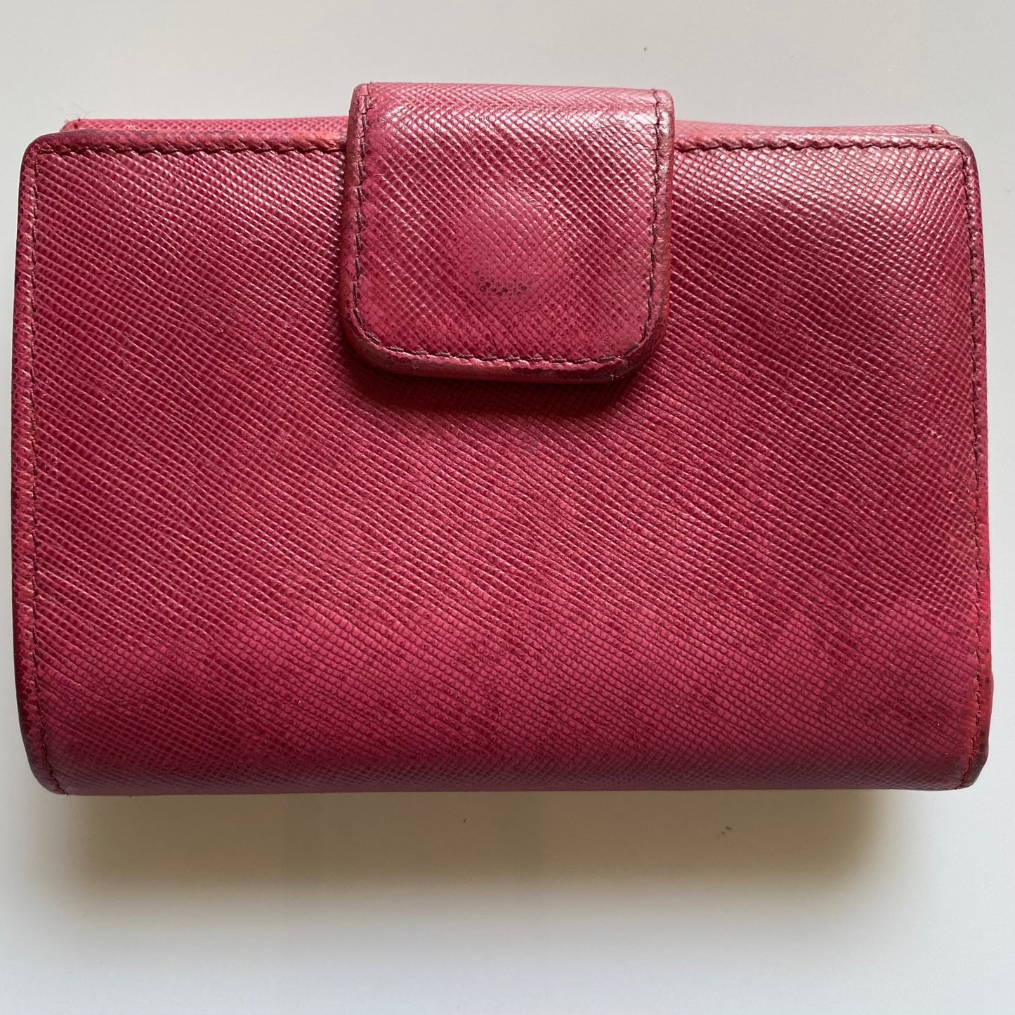 PRADA pink saffiano leather compact wallet Authentic with COA 4.9x3.8