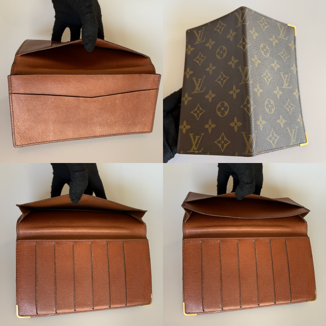 Louis Vuitton monogram long wallet passport card holder unisex authentic with C