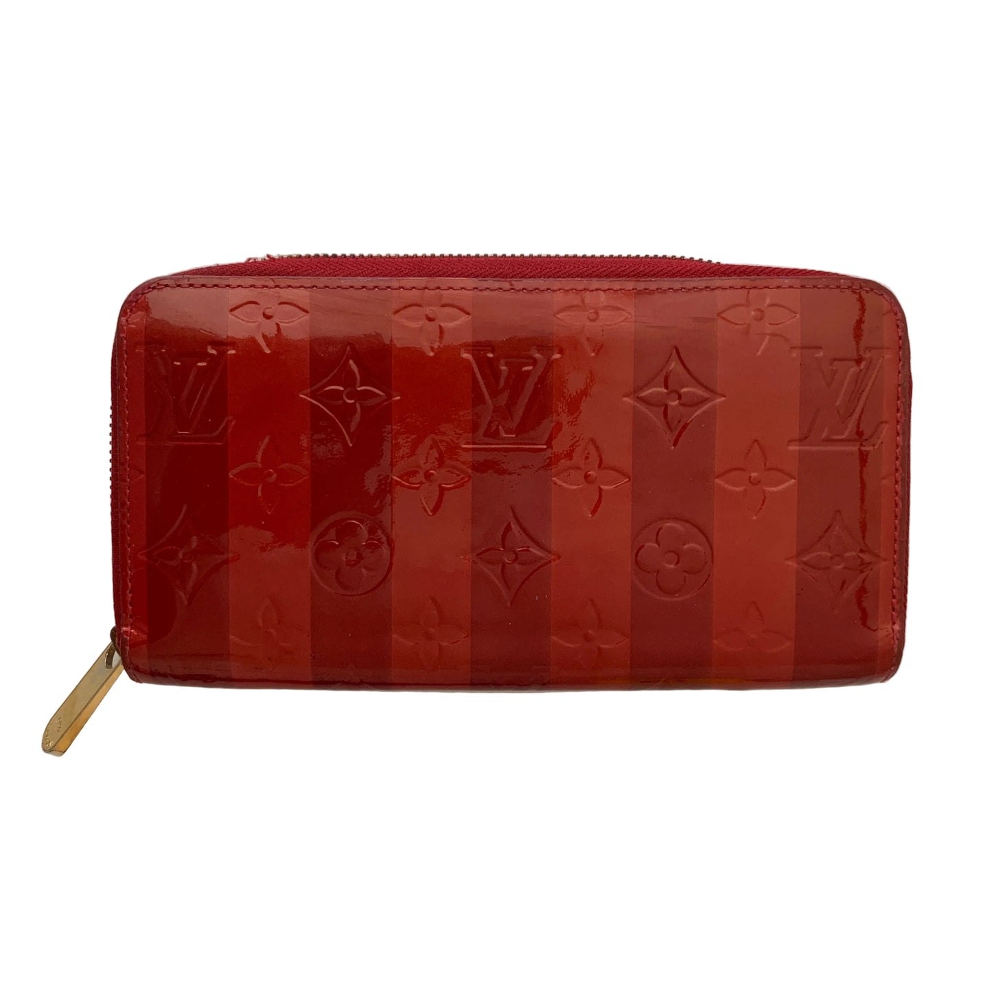 Louis vuitton red striped zippy Vernis wallet ca4131 authentic w/ COA